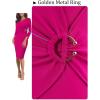 imageVFSHOW Womens Elegant Notch Neck Ruched Cocktail Party Work Office Business Church Bodycon Sheath DressHot Pink