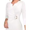 imageVFSHOW Womens Elegant Notch Neck Ruched Cocktail Party Work Office Business Church Bodycon Sheath DressOffwhite