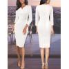 imageVFSHOW Womens Elegant Notch Neck Ruched Cocktail Party Work Office Business Church Bodycon Sheath DressOffwhite