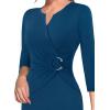 imageVFSHOW Womens Elegant Notch Neck Ruched Cocktail Party Work Office Business Church Bodycon Sheath DressPeacock Blue