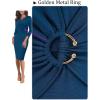 imageVFSHOW Womens Elegant Notch Neck Ruched Cocktail Party Work Office Business Church Bodycon Sheath DressPeacock Blue
