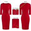 imageVFSHOW Womens Elegant Notch Neck Ruched Cocktail Party Work Office Business Church Bodycon Sheath DressRed