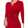 imageVFSHOW Womens Elegant Notch Neck Ruched Cocktail Party Work Office Business Church Bodycon Sheath DressRed