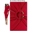 imageVFSHOW Womens Elegant Notch Neck Ruched Cocktail Party Work Office Business Church Bodycon Sheath DressRed
