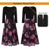 imageVFSHOW Womens Elegant Pockets Belted Work Business Office Casual Party Pleated ALine Midi DressBlackblack Mesh Fuchsia Floral Print