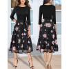 imageVFSHOW Womens Elegant Pockets Belted Work Business Office Casual Party Pleated ALine Midi DressBlackblack Mesh Pink Floral Print