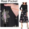 imageVFSHOW Womens Elegant Pockets Belted Work Business Office Casual Party Pleated ALine Midi DressBlackblack Mesh Pink Floral Print