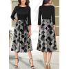 imageVFSHOW Womens Elegant Pockets Belted Work Business Office Casual Party Pleated ALine Midi DressBlackblack and White Check Mesh Print
