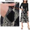 imageVFSHOW Womens Elegant Pockets Belted Work Business Office Casual Party Pleated ALine Midi DressBlackblack and White Check Mesh Print