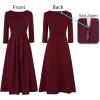 imageVFSHOW Womens Elegant Pockets Belted Work Business Office Casual Party Pleated ALine Midi DressDark Red Burgundy