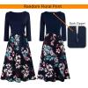 imageVFSHOW Womens Elegant Pockets Belted Work Business Office Casual Party Pleated ALine Midi DressNavy Blue and Multi Floral Print