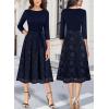 imageVFSHOW Womens Elegant Pockets Belted Work Business Office Casual Party Pleated ALine Midi DressNavy Bluetextured Floral Chiffon