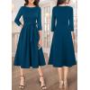 imageVFSHOW Womens Elegant Pockets Belted Work Business Office Casual Party Pleated ALine Midi DressPeacock Blue