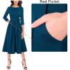 imageVFSHOW Womens Elegant Pockets Belted Work Business Office Casual Party Pleated ALine Midi DressPeacock Blue