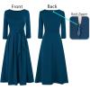 imageVFSHOW Womens Elegant Pockets Belted Work Business Office Casual Party Pleated ALine Midi DressPeacock Blue