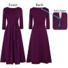 imageVFSHOW Womens Elegant Pockets Belted Work Business Office Casual Party Pleated ALine Midi DressPurple