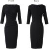 imageVFSHOW Womens Elegant Ruched Pleated Work Business Office Cocktail Party Bodycon Pencil Sheath DressBlack