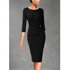 imageVFSHOW Womens Elegant Ruched Pleated Work Business Office Cocktail Party Bodycon Pencil Sheath DressBlack