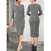 imageVFSHOW Womens Elegant Ruched Pleated Work Business Office Cocktail Party Bodycon Pencil Sheath DressBlack White Tweeds
