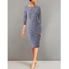 imageVFSHOW Womens Elegant Ruched Pleated Work Business Office Cocktail Party Bodycon Pencil Sheath DressBlue Tweed