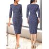 imageVFSHOW Womens Elegant Ruched Pleated Work Business Office Cocktail Party Bodycon Pencil Sheath DressBlue Tweed