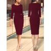 imageVFSHOW Womens Elegant Ruched Pleated Work Business Office Cocktail Party Bodycon Pencil Sheath DressDark Red