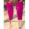 imageVFSHOW Womens Elegant Ruched Pleated Work Business Office Cocktail Party Bodycon Pencil Sheath DressHot Pink