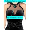 imageVFSHOW Womens Formal Illusion Halter Keyhole Back Prom High Slit Maxi Dress Wedding Guest Applique Twist Front Evening GownBlack Velvet