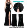 imageVFSHOW Womens Formal Illusion Halter Keyhole Back Prom High Slit Maxi Dress Wedding Guest Applique Twist Front Evening GownBlack Velvet