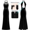 imageVFSHOW Womens Formal Illusion Halter Keyhole Back Prom High Slit Maxi Dress Wedding Guest Applique Twist Front Evening GownBlack Velvet