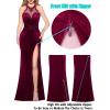 imageVFSHOW Womens Formal Illusion Halter Keyhole Back Prom High Slit Maxi Dress Wedding Guest Applique Twist Front Evening GownBurgundy Velvet