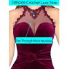imageVFSHOW Womens Formal Illusion Halter Keyhole Back Prom High Slit Maxi Dress Wedding Guest Applique Twist Front Evening GownBurgundy Velvet