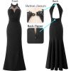 imageVFSHOW Womens Formal Illusion Halter Keyhole Back Prom High Slit Maxi Dress Wedding Guest Applique Twist Front Evening GownSolid Blackwithout Glitter