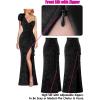 imageVFSHOW Womens Formal Prom Elegant Ruffle One Shoulder Beaded Strap Ruched Slit Maxi Dress Wedding Evening Long GownSparkly Black With Floral Print