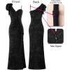 imageVFSHOW Womens Formal Prom Elegant Ruffle One Shoulder Beaded Strap Ruched Slit Maxi Dress Wedding Evening Long GownSparkly Black With Floral Print