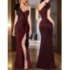 imageVFSHOW Womens Formal Prom Elegant Ruffle One Shoulder Beaded Strap Ruched Slit Maxi Dress Wedding Evening Long GownSparkly Black and Red