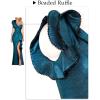 imageVFSHOW Womens Formal Prom Elegant Ruffle One Shoulder Beaded Strap Ruched Slit Maxi Dress Wedding Evening Long GownSparkly Blue and Black