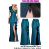 imageVFSHOW Womens Formal Prom Elegant Ruffle One Shoulder Beaded Strap Ruched Slit Maxi Dress Wedding Evening Long GownSparkly Blue and Black