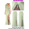 imageVFSHOW Womens Formal Prom Elegant Ruffle One Shoulder Beaded Strap Ruched Slit Maxi Dress Wedding Evening Long GownSparkly Sage Green B