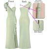 imageVFSHOW Womens Formal Prom Elegant Ruffle One Shoulder Beaded Strap Ruched Slit Maxi Dress Wedding Evening Long GownSparkly Sage Green B