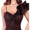 imageVFSHOW Womens Formal Prom Ruffle One Shoulder Strap Ruched Maxi Dress 2024 Sexy Twist Front Split Wedding Guest Evening GownSparkly Dark Red and Black