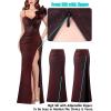 imageVFSHOW Womens Formal Prom Ruffle One Shoulder Strap Ruched Maxi Dress 2024 Sexy Twist Front Split Wedding Guest Evening GownSparkly Dark Red and Black
