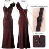 imageVFSHOW Womens Formal Prom Ruffle One Shoulder Strap Ruched Maxi Dress 2024 Sexy Twist Front Split Wedding Guest Evening GownSparkly Dark Red and Black