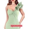 imageVFSHOW Womens Formal Prom Ruffle One Shoulder Strap Ruched Maxi Dress 2024 Sexy Twist Front Split Wedding Guest Evening GownSparkly Sage Green