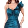imageVFSHOW Womens Formal Prom Ruffle One Shoulder Strap Ruched Maxi Dress 2024 Sexy Twist Front Split Wedding Guest Evening GownSparkly Teal Blue and Black