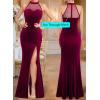 imageVFSHOW Womens Formal Sexy Halter High Slit Prom Wedding Guest Maxi Dress 2023 Illusion Sweetheart Neckline Evening Long GownBurgundy Velvet