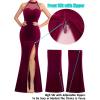 imageVFSHOW Womens Formal Sexy Halter High Slit Prom Wedding Guest Maxi Dress 2023 Illusion Sweetheart Neckline Evening Long GownBurgundy Velvet