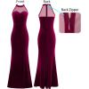 imageVFSHOW Womens Formal Sexy Halter High Slit Prom Wedding Guest Maxi Dress 2023 Illusion Sweetheart Neckline Evening Long GownBurgundy Velvet