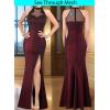 imageVFSHOW Womens Formal Sexy Halter High Slit Prom Wedding Guest Maxi Dress 2023 Illusion Sweetheart Neckline Evening Long GownSparkly Dark Red and Black