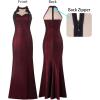 imageVFSHOW Womens Formal Sexy Halter High Slit Prom Wedding Guest Maxi Dress 2023 Illusion Sweetheart Neckline Evening Long GownSparkly Dark Red and Black